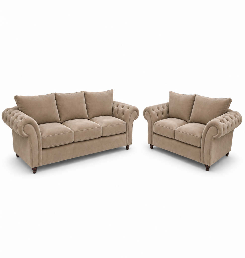 Nicole 3+2 Seater Plush Velvet Mink Sofa