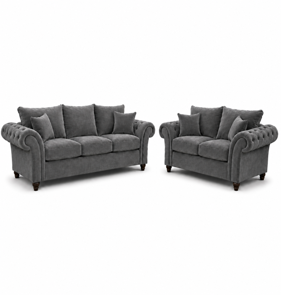 Nicole 3+2 Seater Plush Velvet Steel Sofa