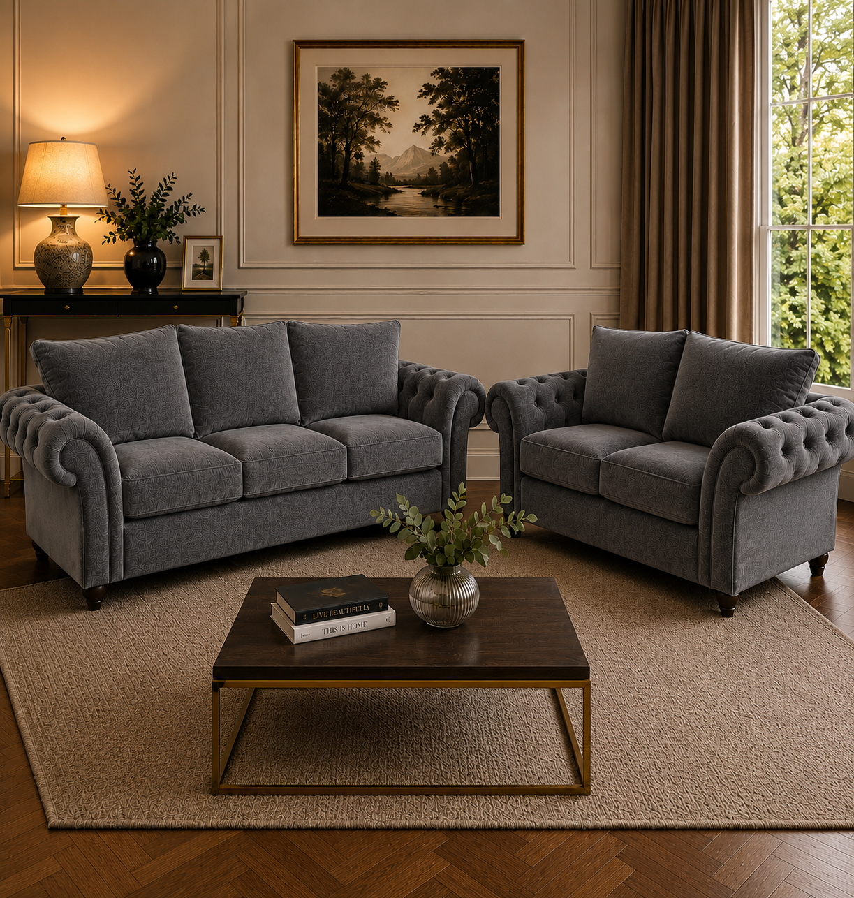 Nicole 3+2 Seater Plush Velvet Steel Sofa 4