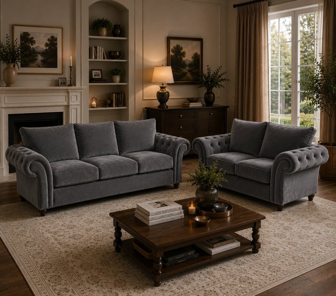 Nicole 3+2 Seater Plush Velvet Steel Sofa 5