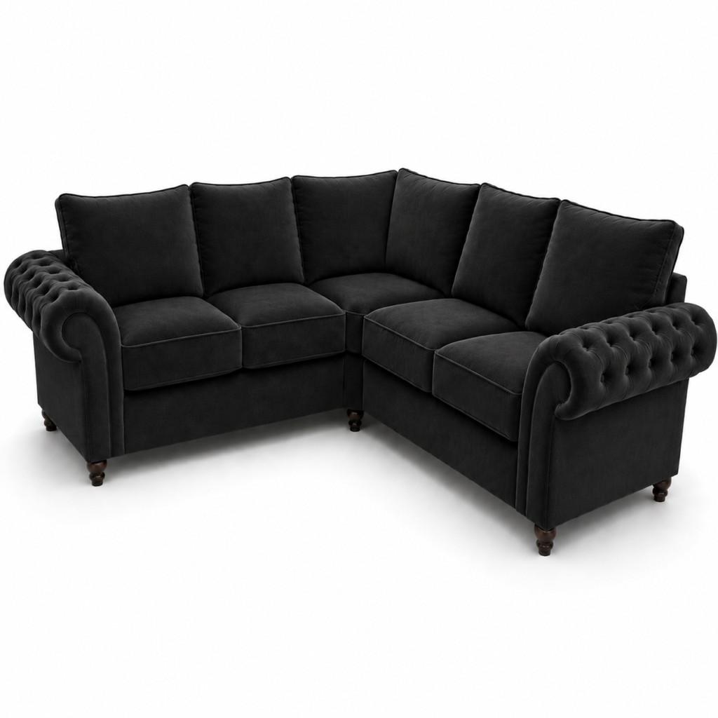 Nicole 5 Seater Corner Plush Velvet Black Sofa