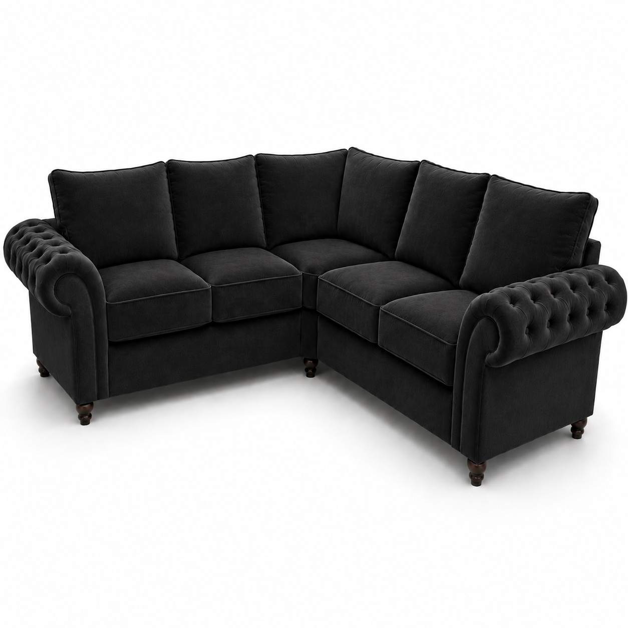 Nicole 5 Seater Corner Plush Velvet Black Sofa