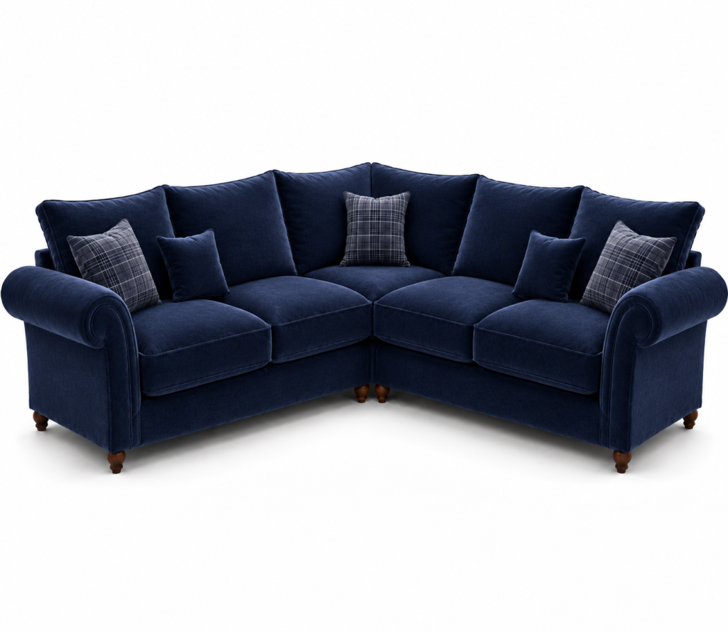 Nicole 5 Seater Corner Plush Velvet Blue Sofa