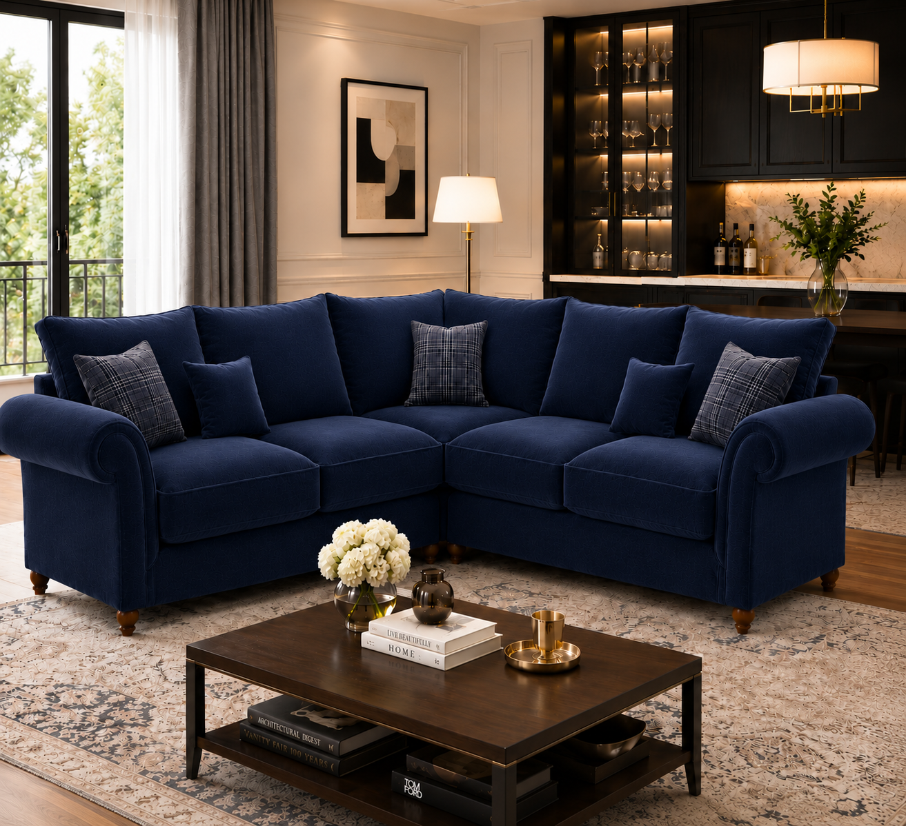 Nicole 5 Seater Corner Plush Velvet Blue Sofa - Image 5