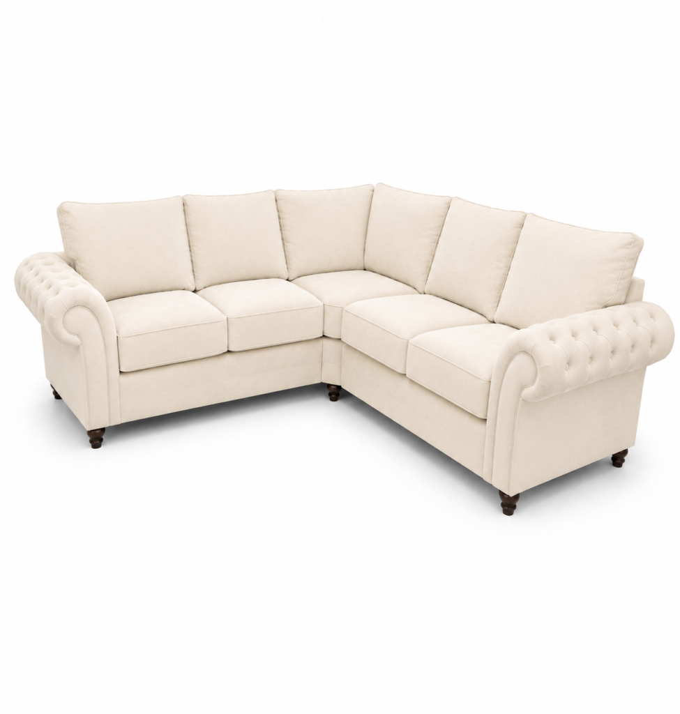 Nicole 5 Seater Corner Plush Velvet Cream Sofa