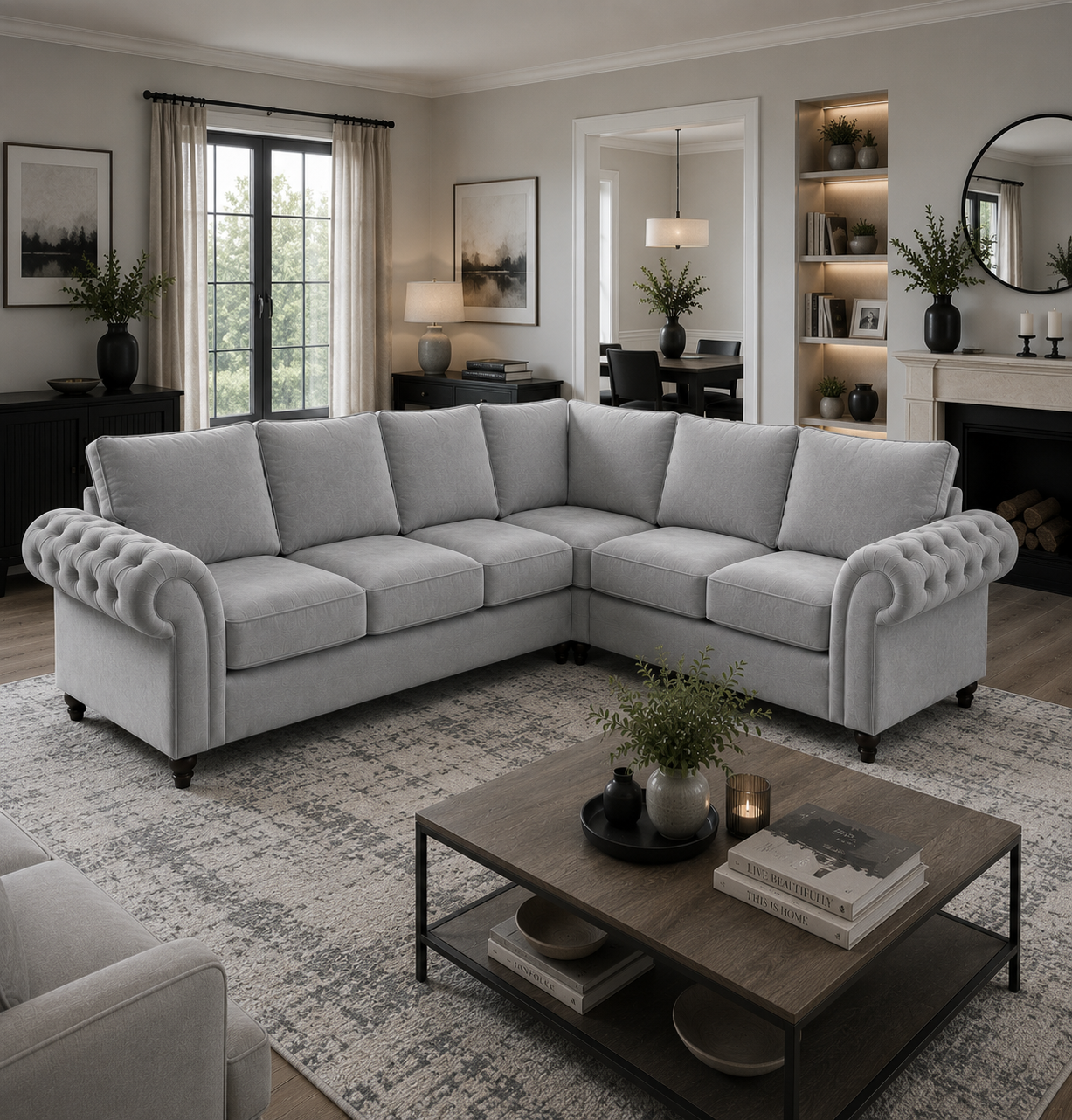 Nicole 5 Seater Corner Plush Velvet Silver Sofa - Image 4