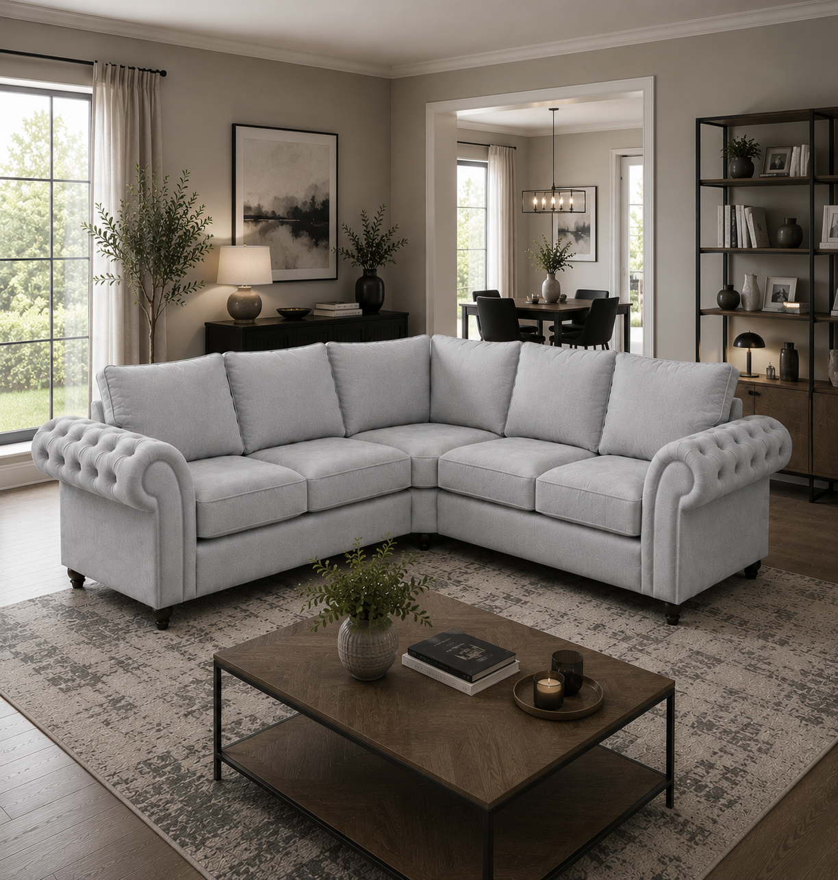 Nicole 5 Seater Corner Plush Velvet Silver Sofa - Image 5