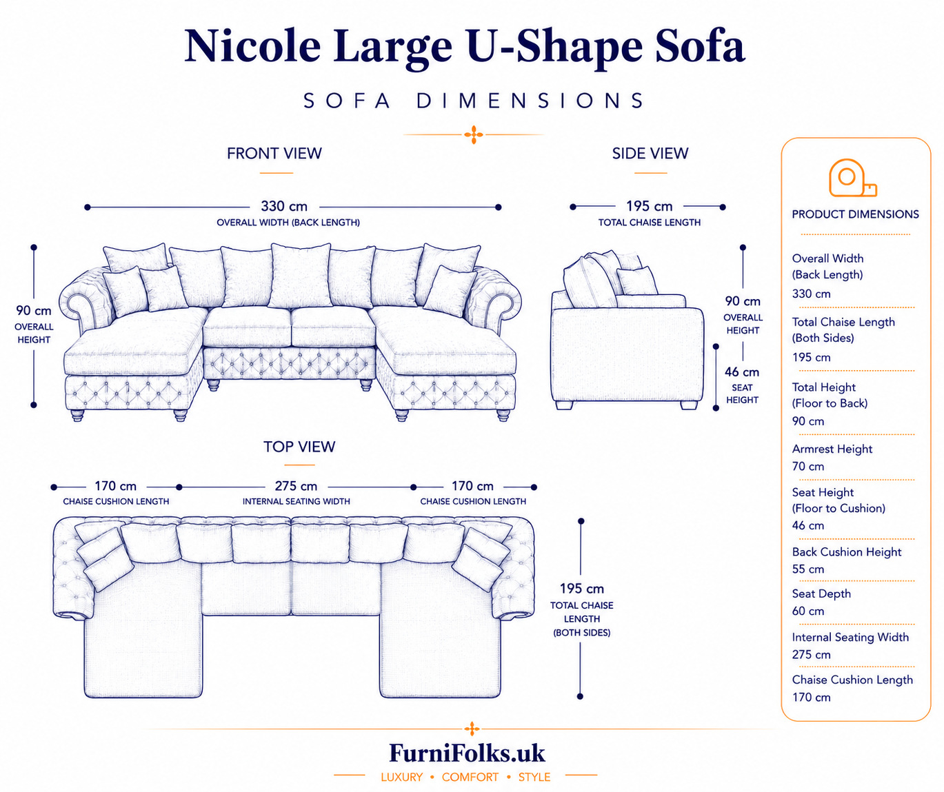 Nicole Large U Shape Plush Velvet Black Sofa 8