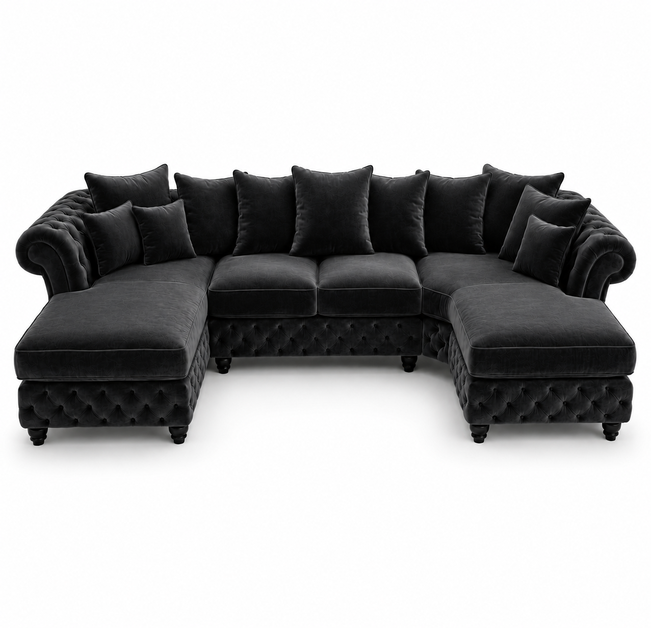 Nicole Large U Shape Plush Velvet Black Sofa