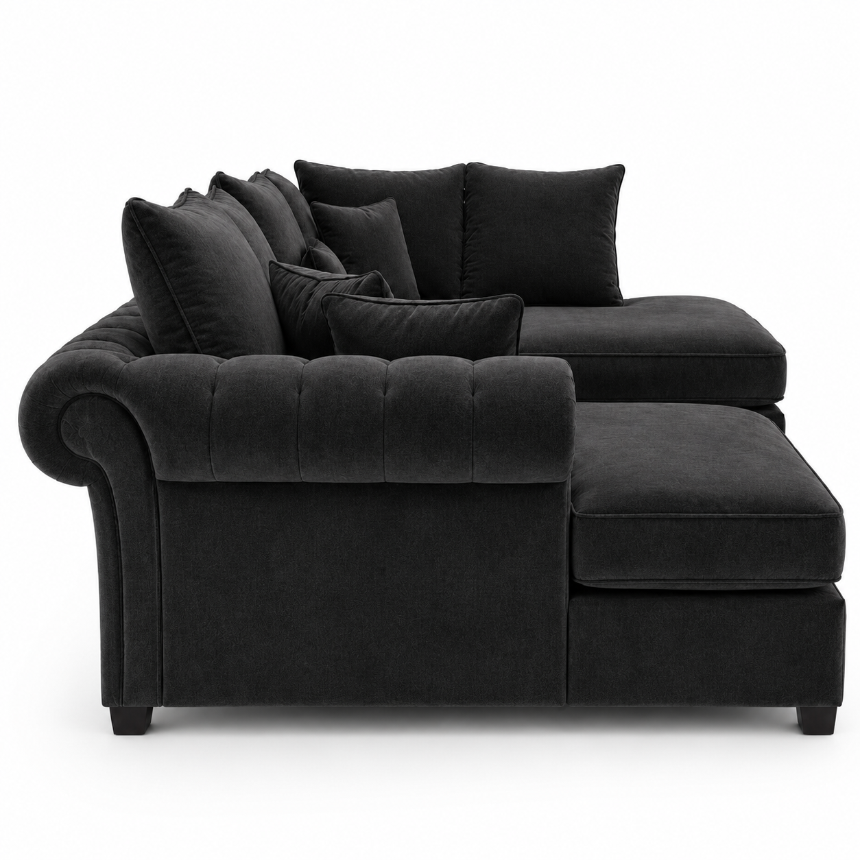 Nicole Mini U Shape Plush Velvet Black Sofa 2