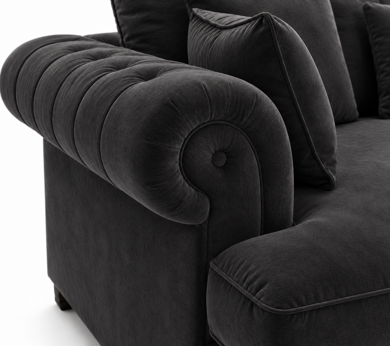 Nicole Mini U Shape Plush Velvet Black Sofa 3