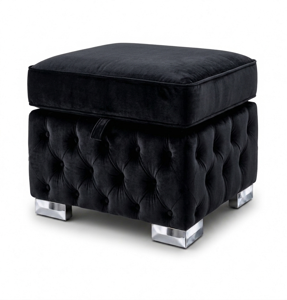 Nicole Mini U Shape Plush Velvet Black Sofa 5