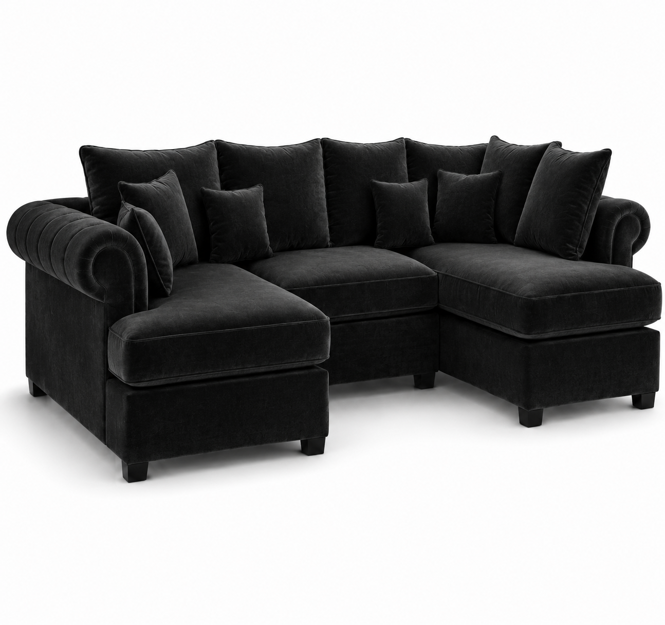 Nicole Mini U Shape Plush Velvet Black Sofa