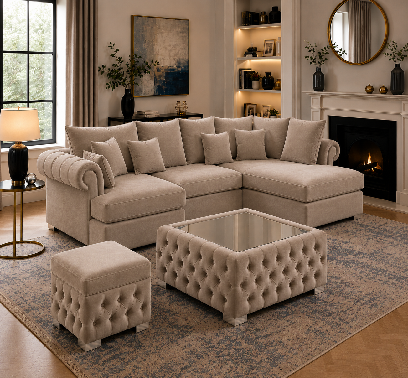 Nicole Mini U Shape Plush Velvet Mink Sofa 4