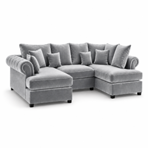 Nicole Mini U Shape Plush Velvet Silver Sofa