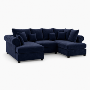 Nicole Plush Velvet Blue Mini U-Shape Sofa