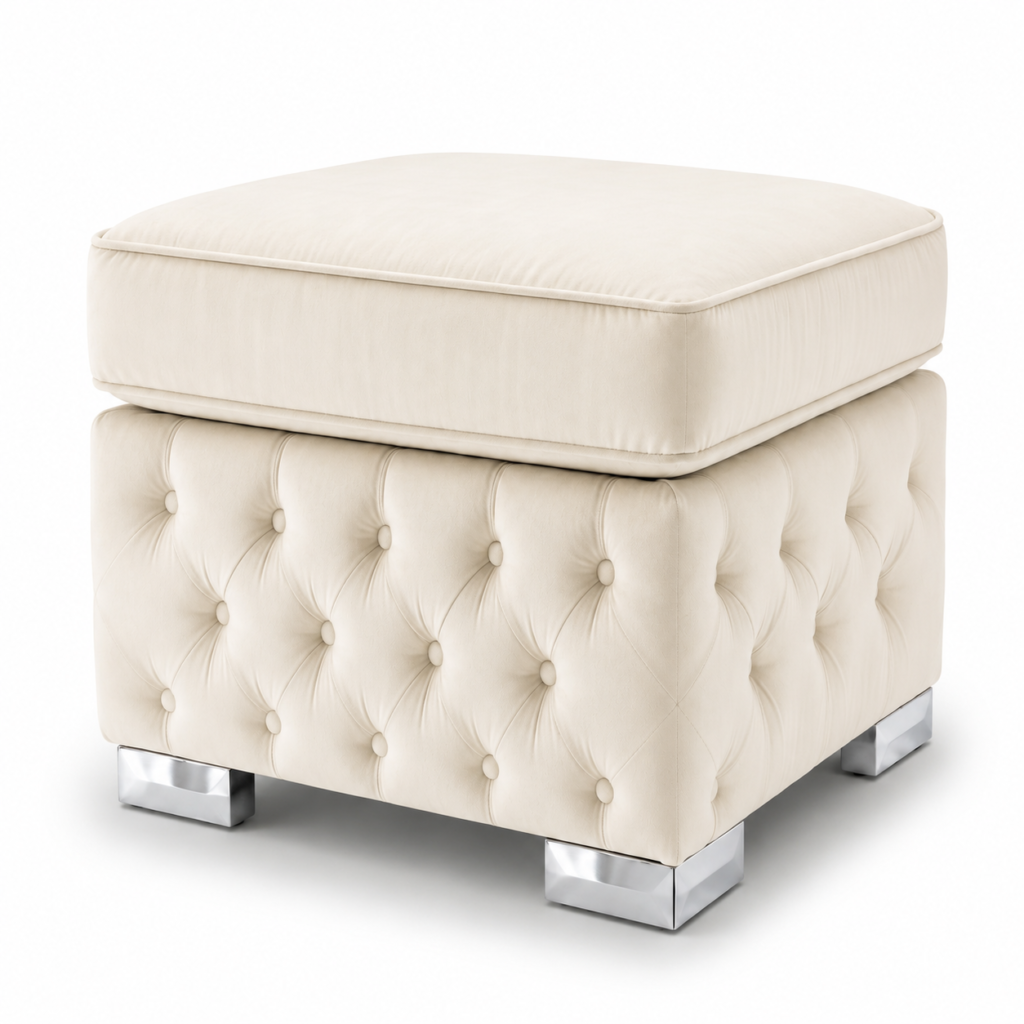 Nicole Plush Velvet Cream Gloria Footstool Without Storage