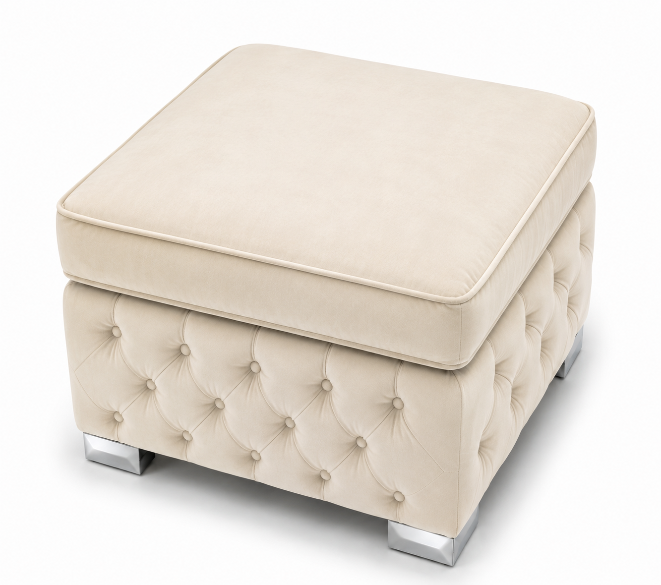 Nicole Plush Velvet Cream Gloria Footstool Without Storage 2