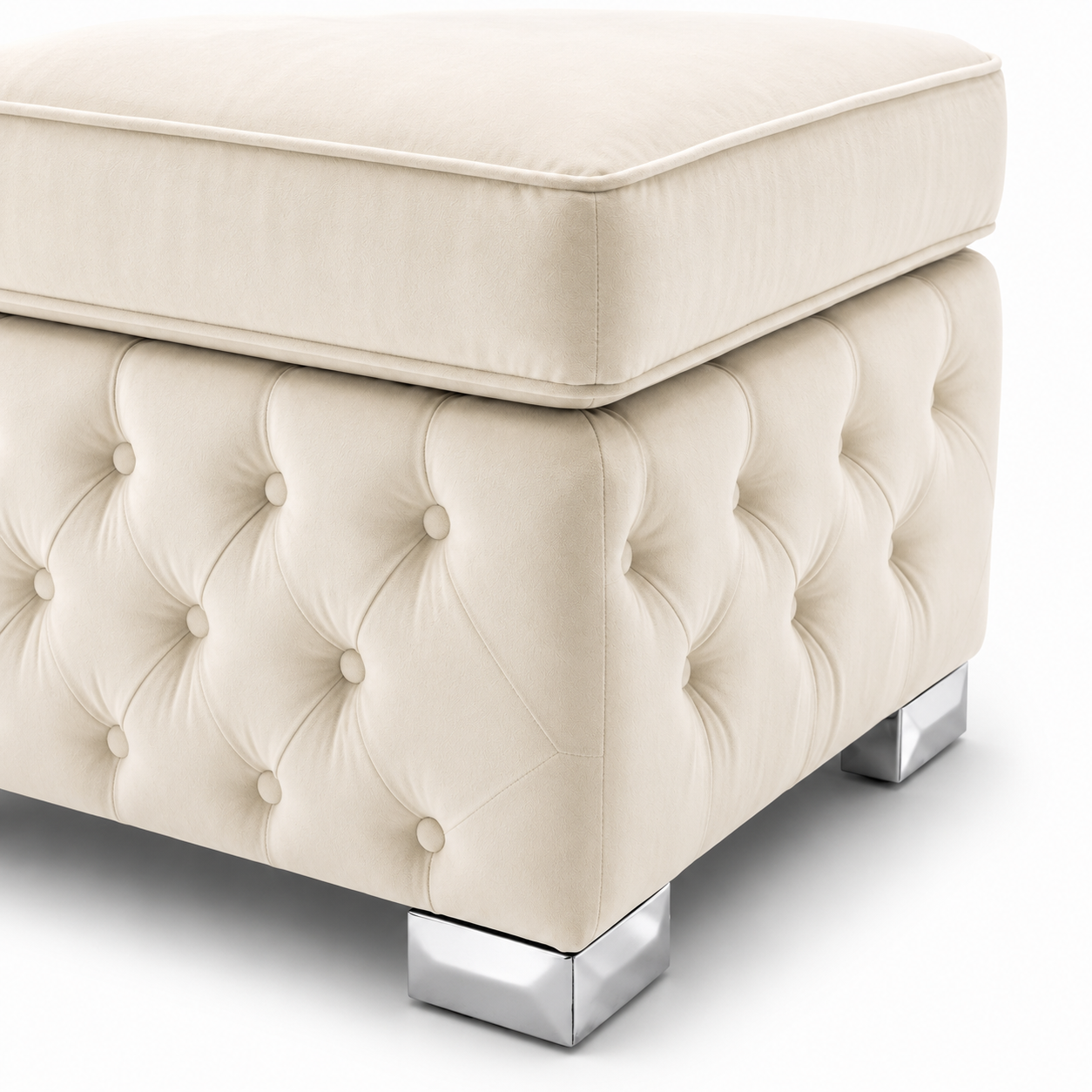Nicole Plush Velvet Cream Gloria Footstool Without Storage 3