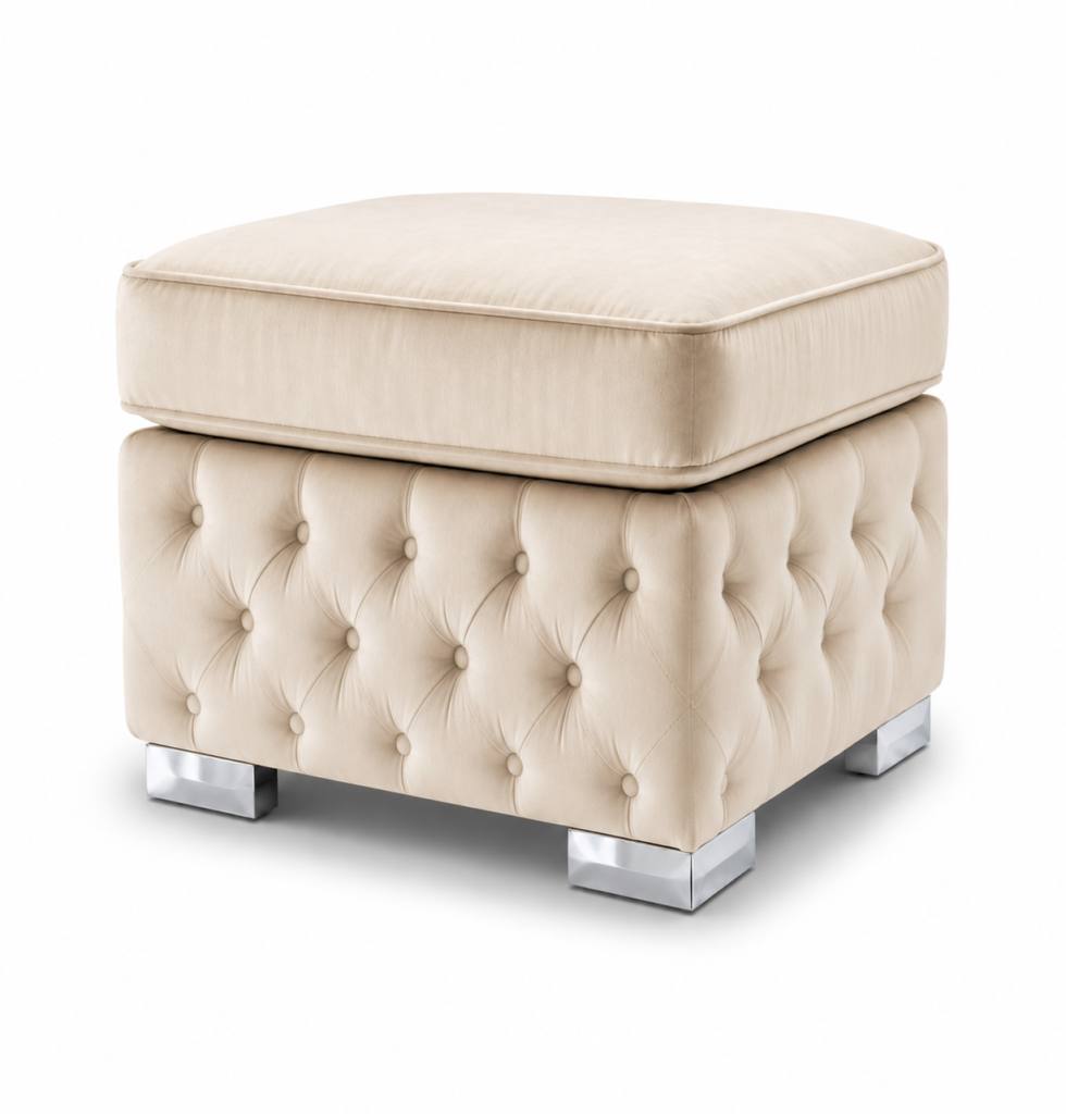 Nicole Plush Velvet Cream Gloria Footstool Without Storage
