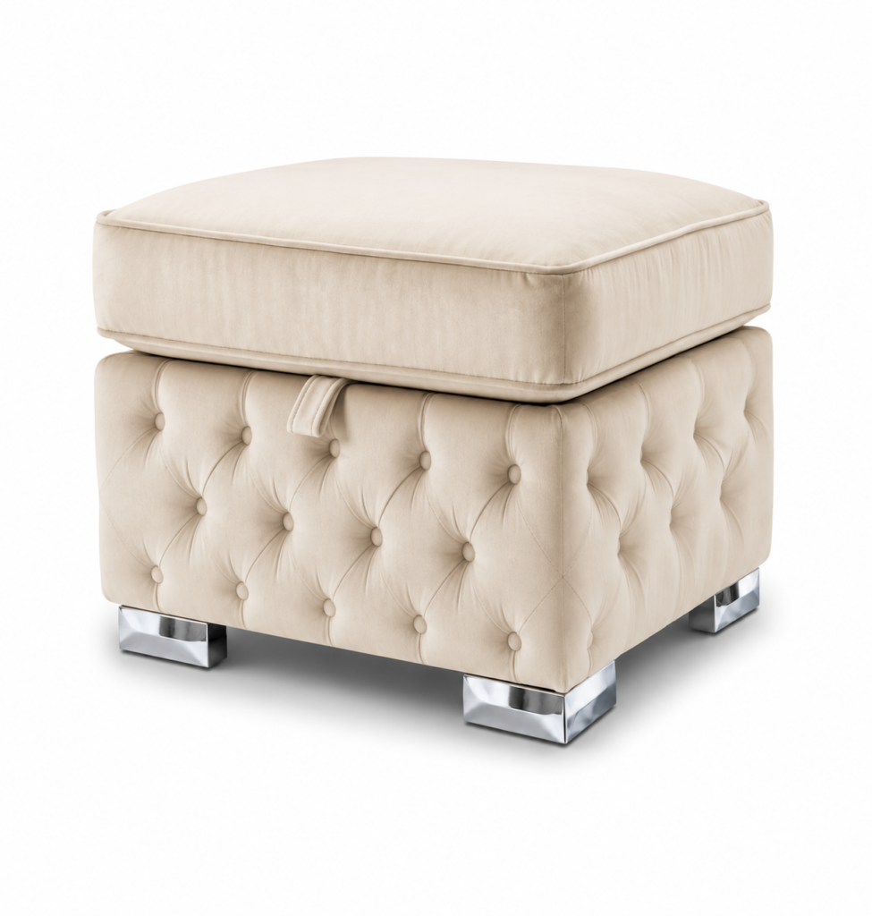 Nicole Plush Velvet Cream Gloria Footstool with Storage
