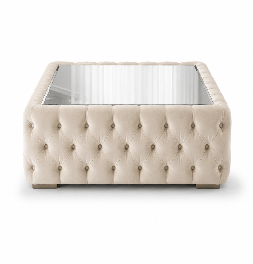 Nicole Plush Velvet Cream Matching Sofa Mairo Coffee Table