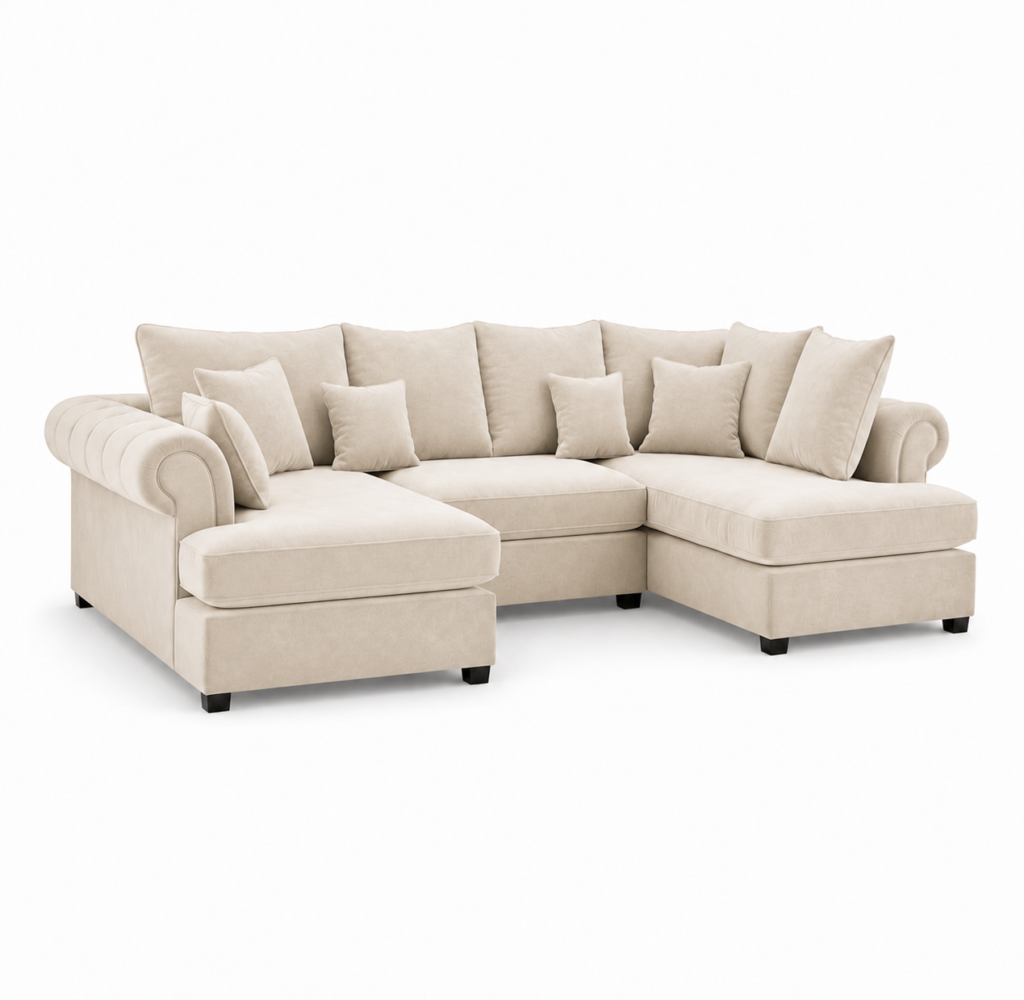 Nicole Plush Velvet Cream Mini U-Shape Sofa
