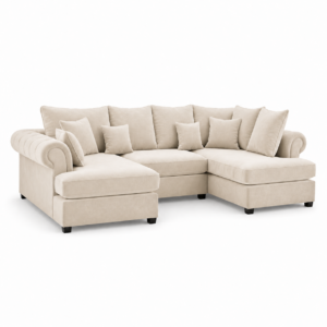 Nicole Plush Velvet Cream Mini U-Shape Sofa