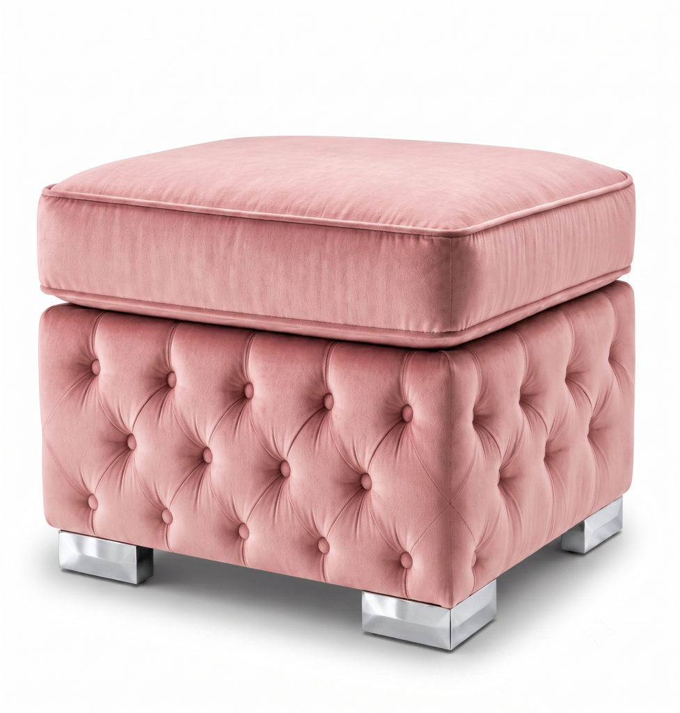 Nicole Plush Velvet Pink Gloria Footstool Without Storage