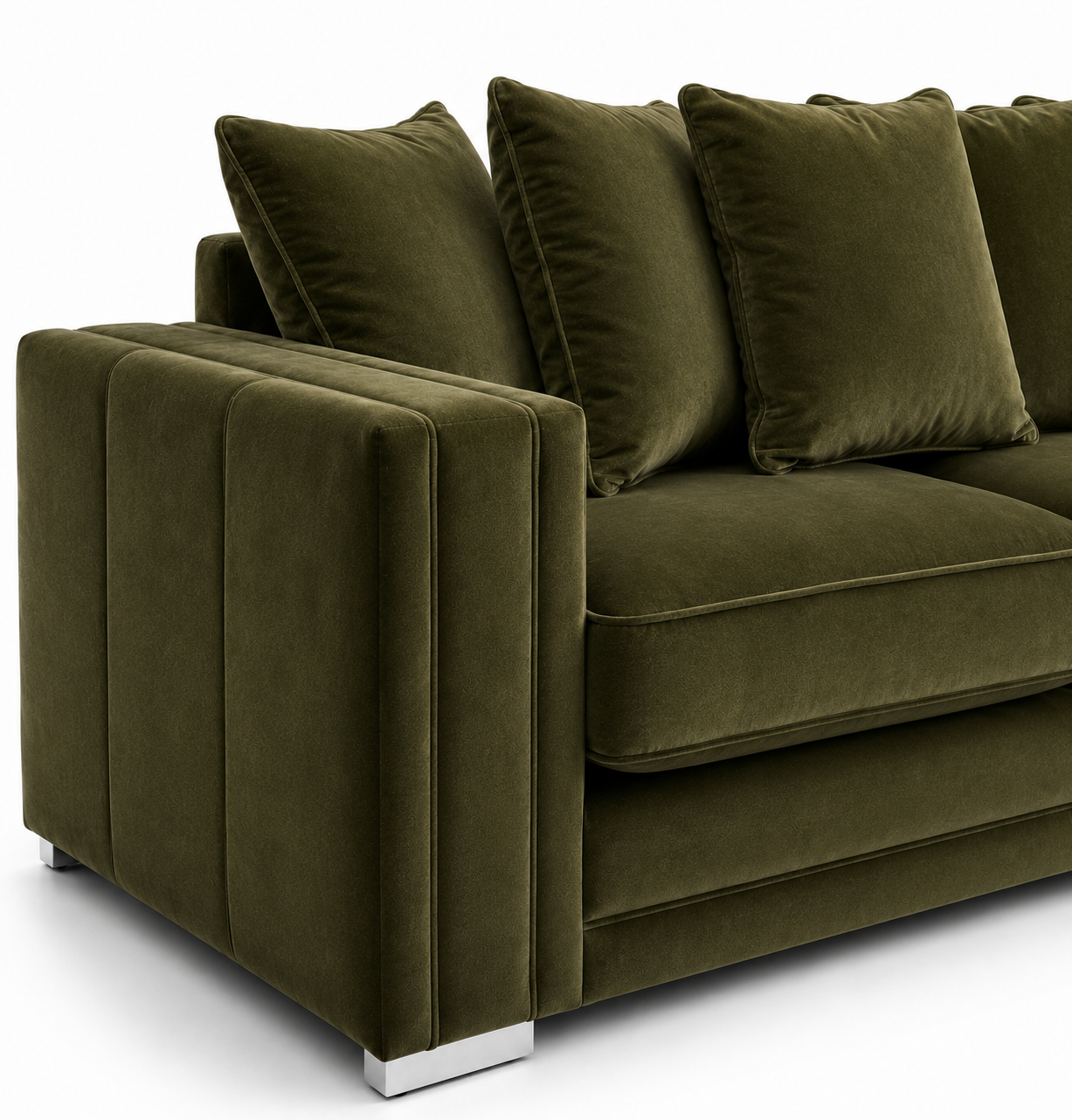 Ruby Alaska 3 Seater Plush Velvet Olive Green Sofa 3