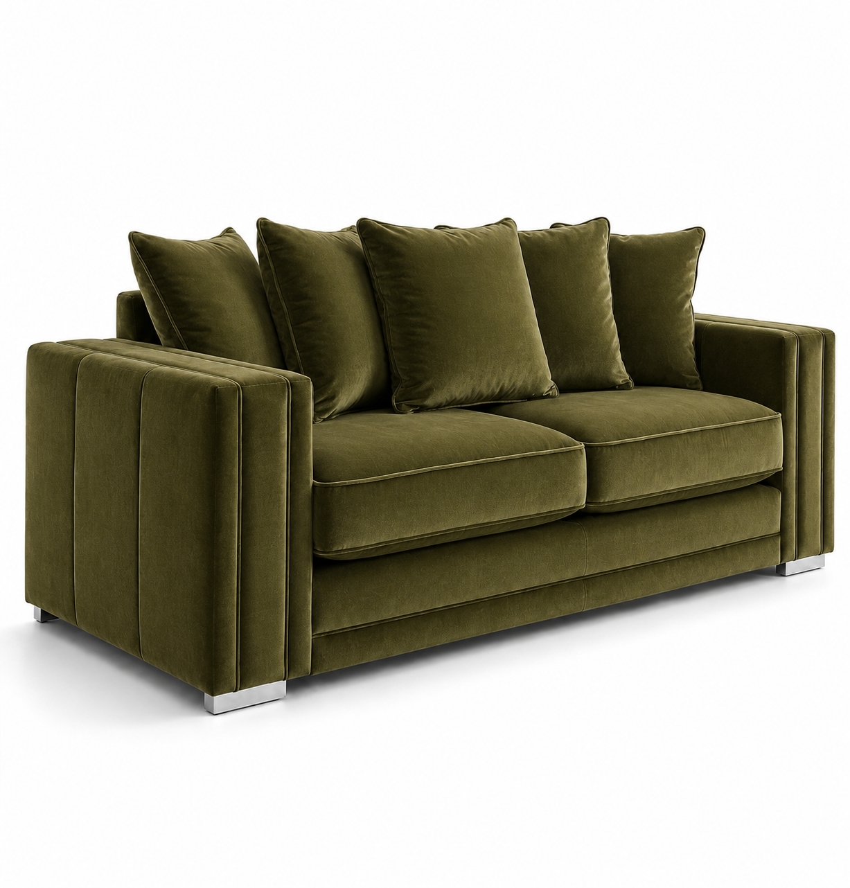 Ruby Alaska 3 Seater Plush Velvet Olive Green Sofa