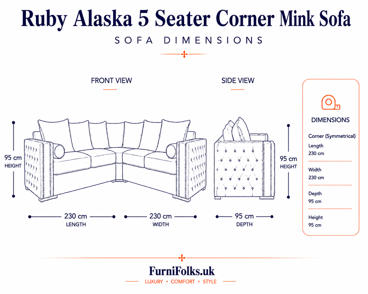 Ruby Alaska 5 Seater Corner Naples & Kensington Mink Sofa 6