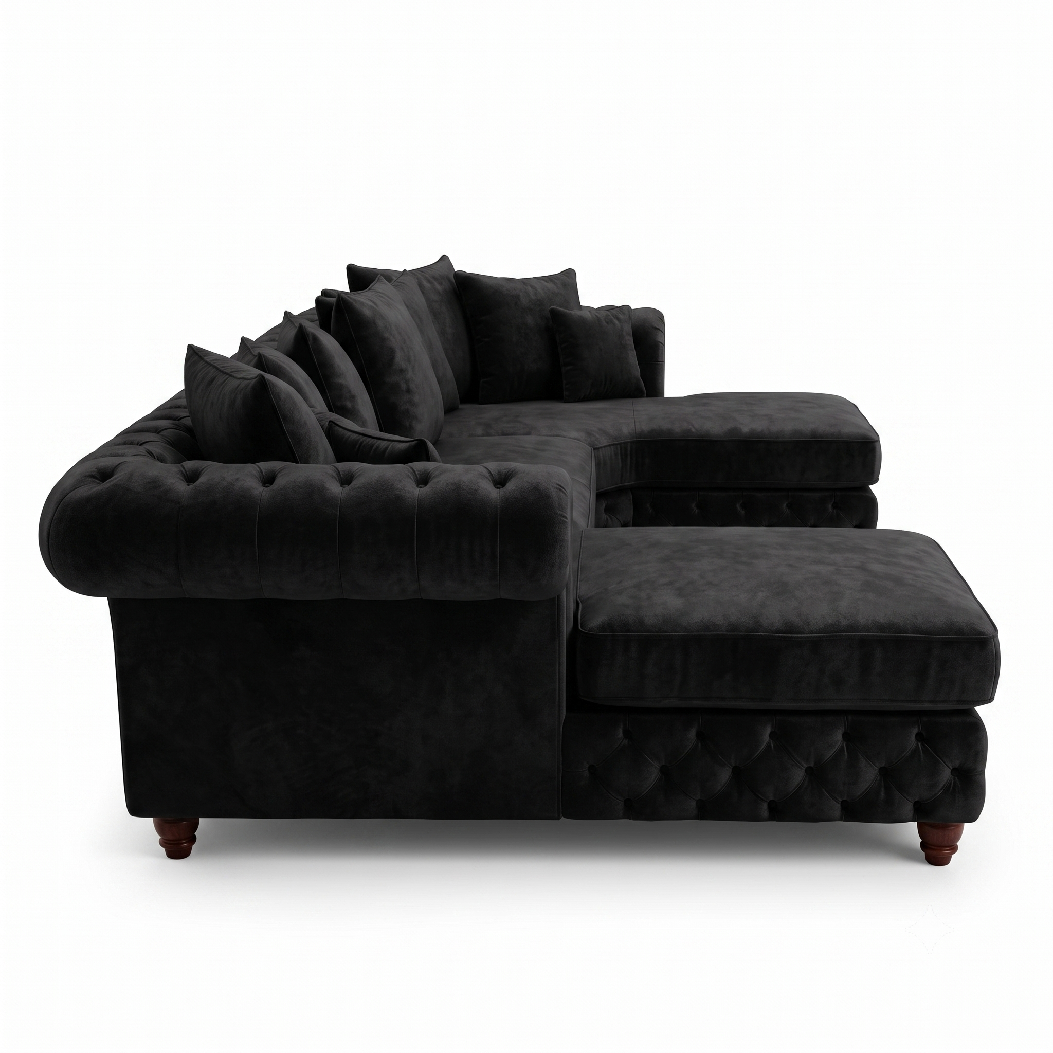 Nicole Large U Shape Plush Velvet Black Sofa 2