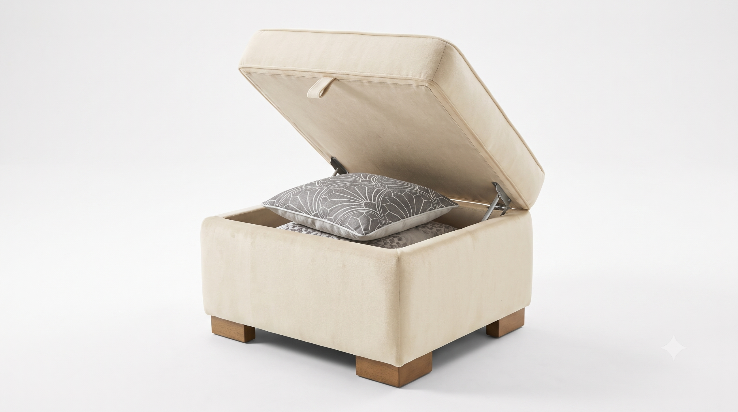 open foot stool image plush velvet cream colour