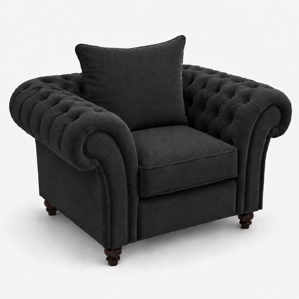 Nicole 1 Seater Chenille Black Sofa