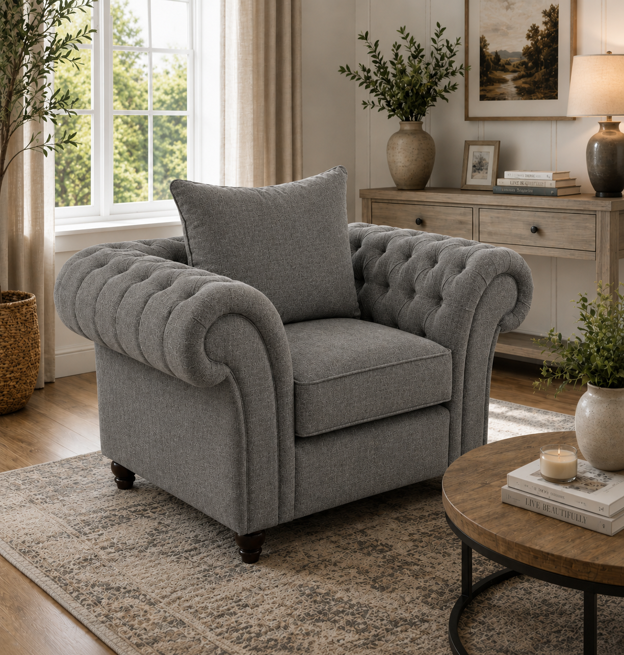 Nicole 1 Seater Chenille Charcoal Sofa 4