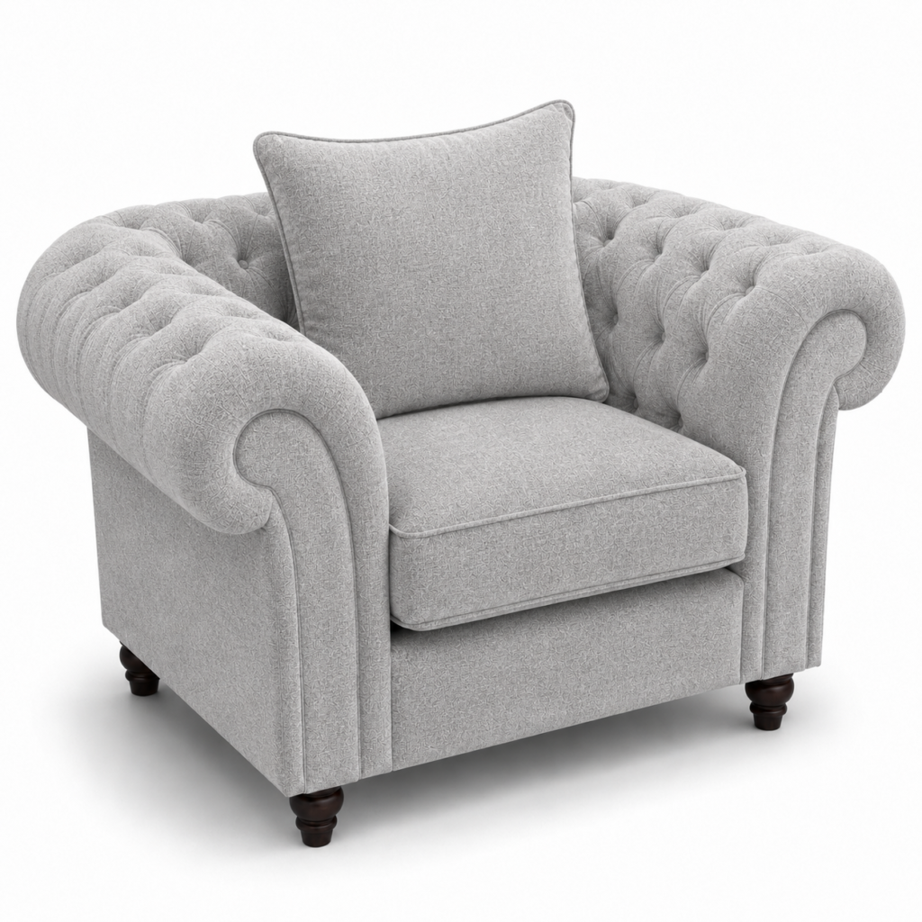 Nicole 1 Seater Chenille Silver Sofa