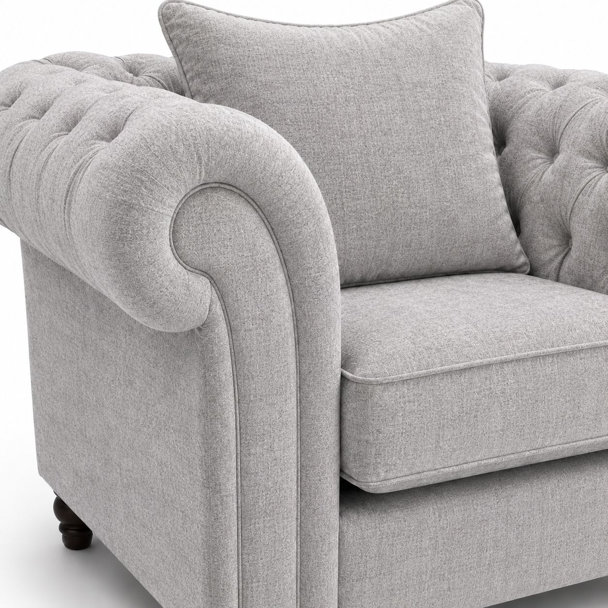 Nicole 1 Seater Chenille Silver Sofa - Image 3