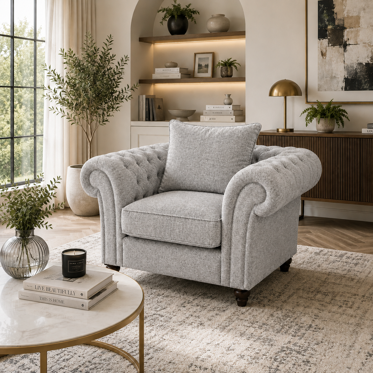 Nicole 1 Seater Chenille Silver Sofa 4
