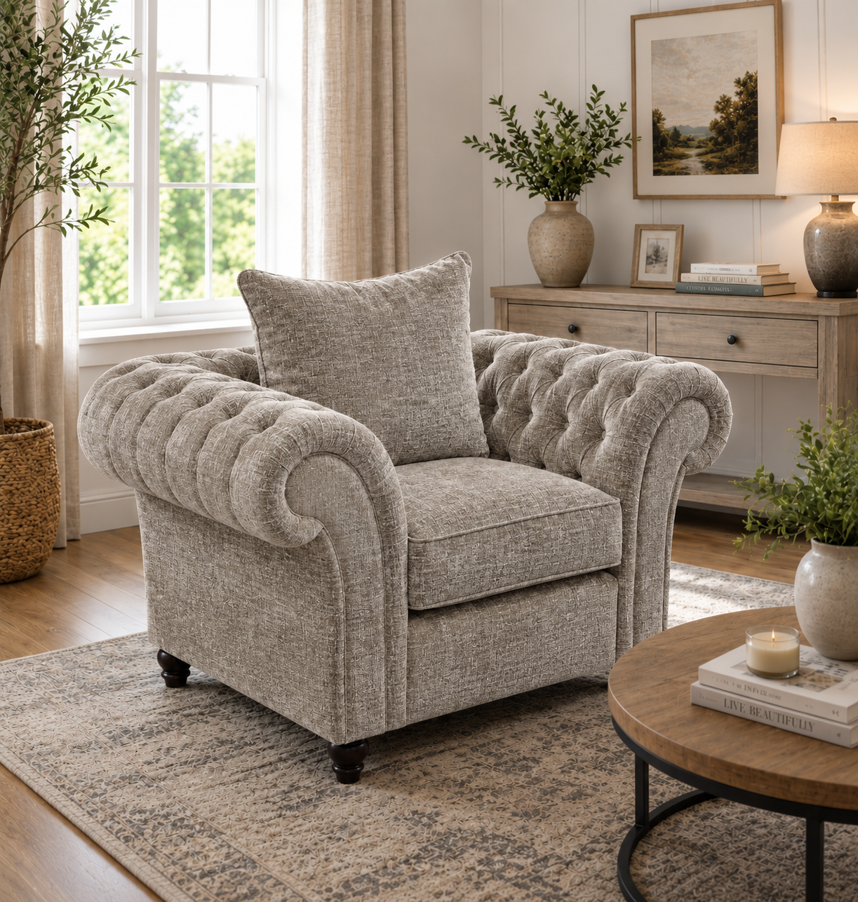 Nicole 1 Seater Chenille Truffle Sofa 4
