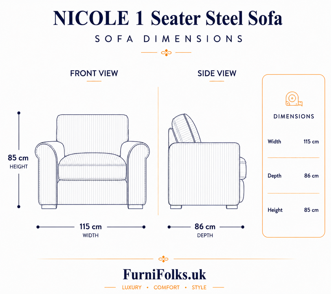 Nicole 1 Seater Naples Dark Grey Sofa 5