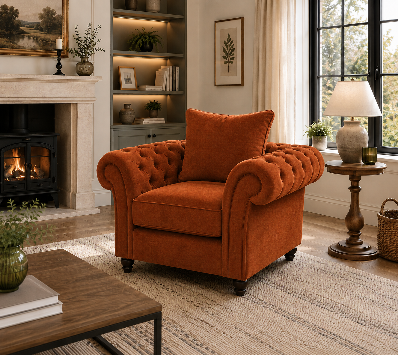 Nicole 1 Seater Plush Velvet Burnt Orange Sofa 4Nicole 1 Seater Plush Velvet Burnt Orange Sofa 4