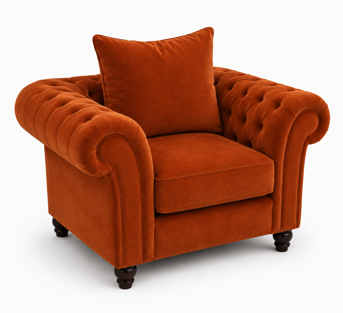 Nicole 1 Seater Plush Velvet Burnt Orange Sofa