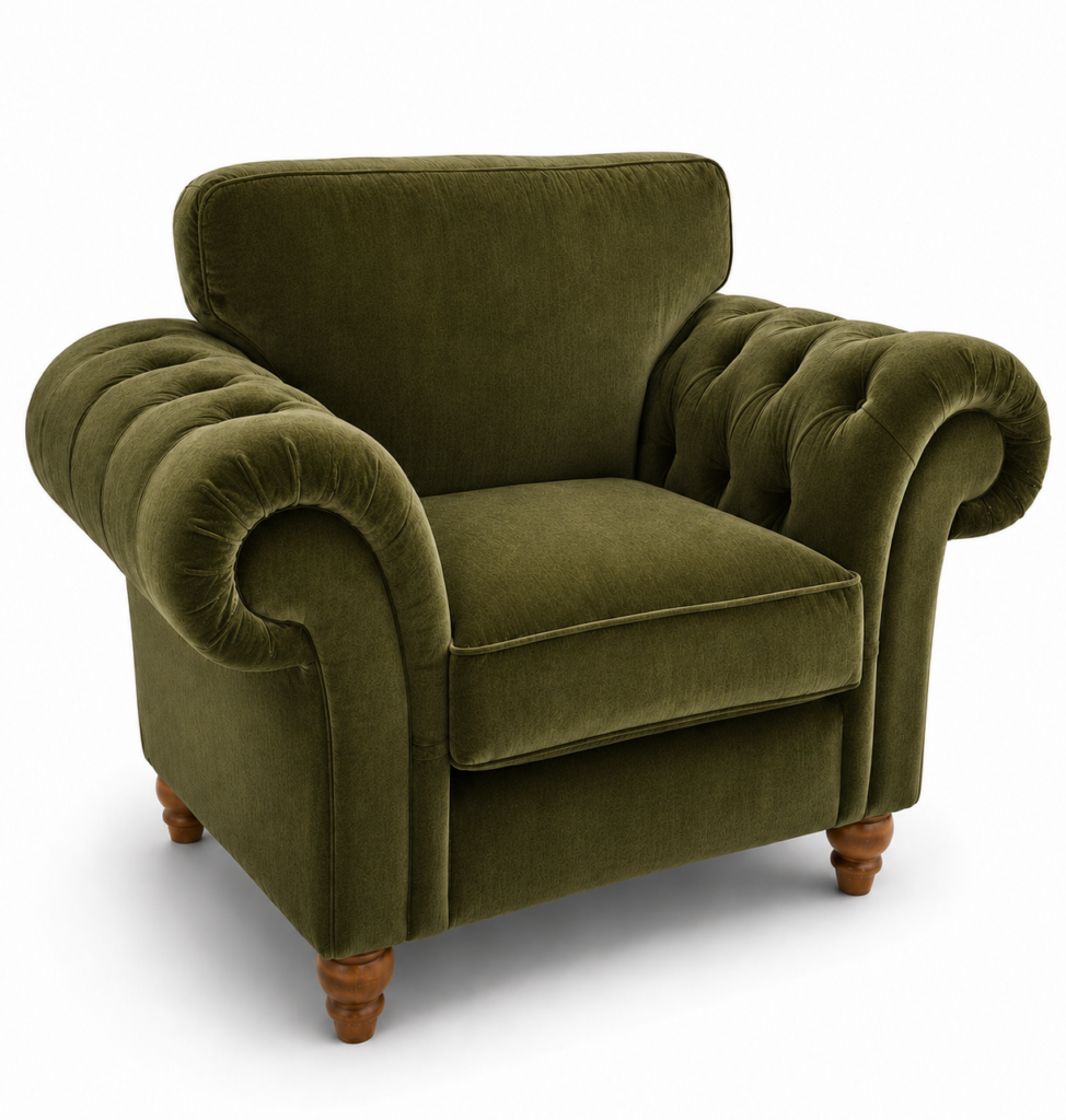 Nicole 1 Seater Plush Velvet Olive Green Sofa