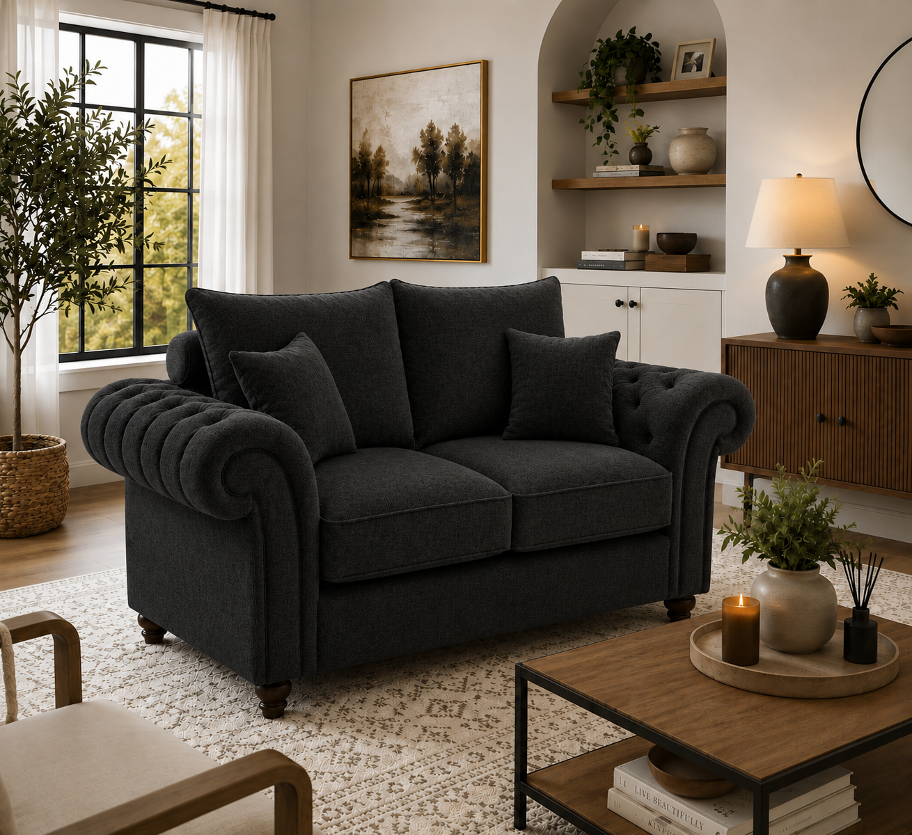 Nicole 2 Seater Chenille Black Sofa 4