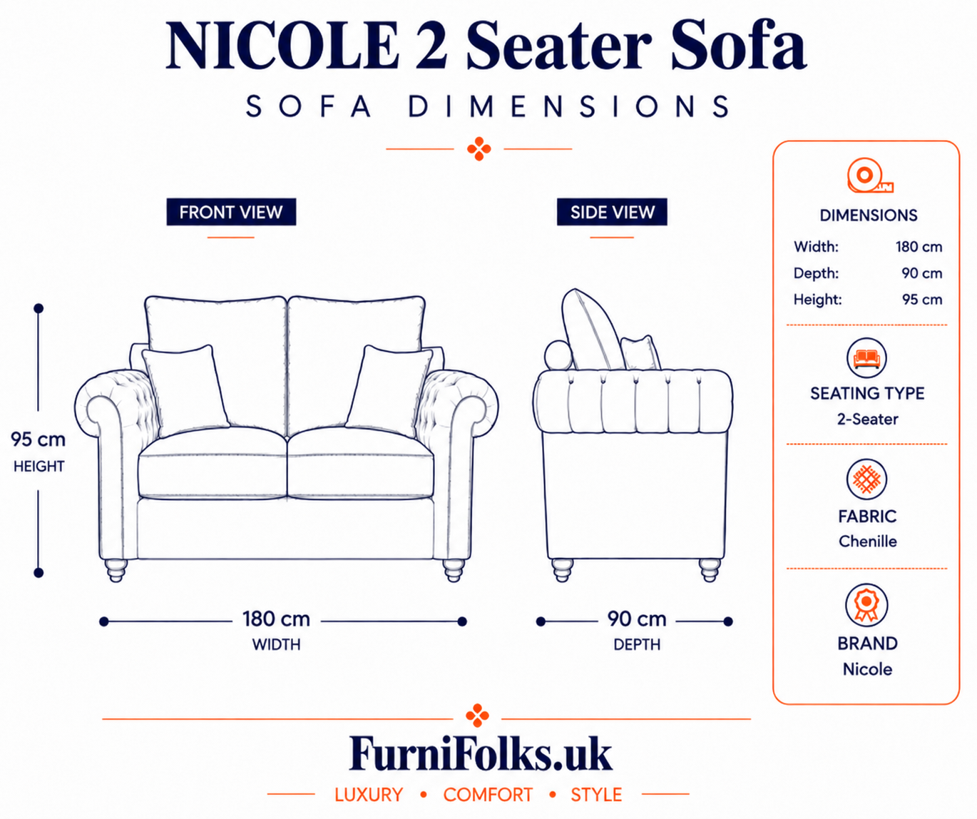 Nicole 2 Seater Chenille Charcoal Sofa 5