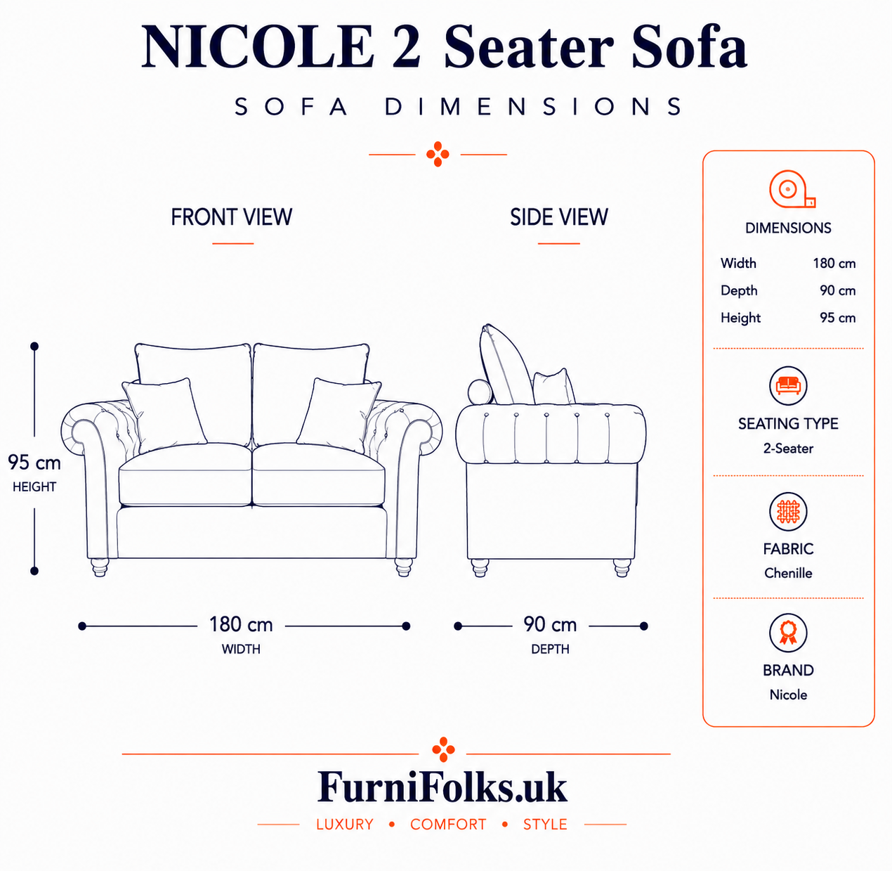 Nicole 2 Seater Chenille Truffle Sofa 5