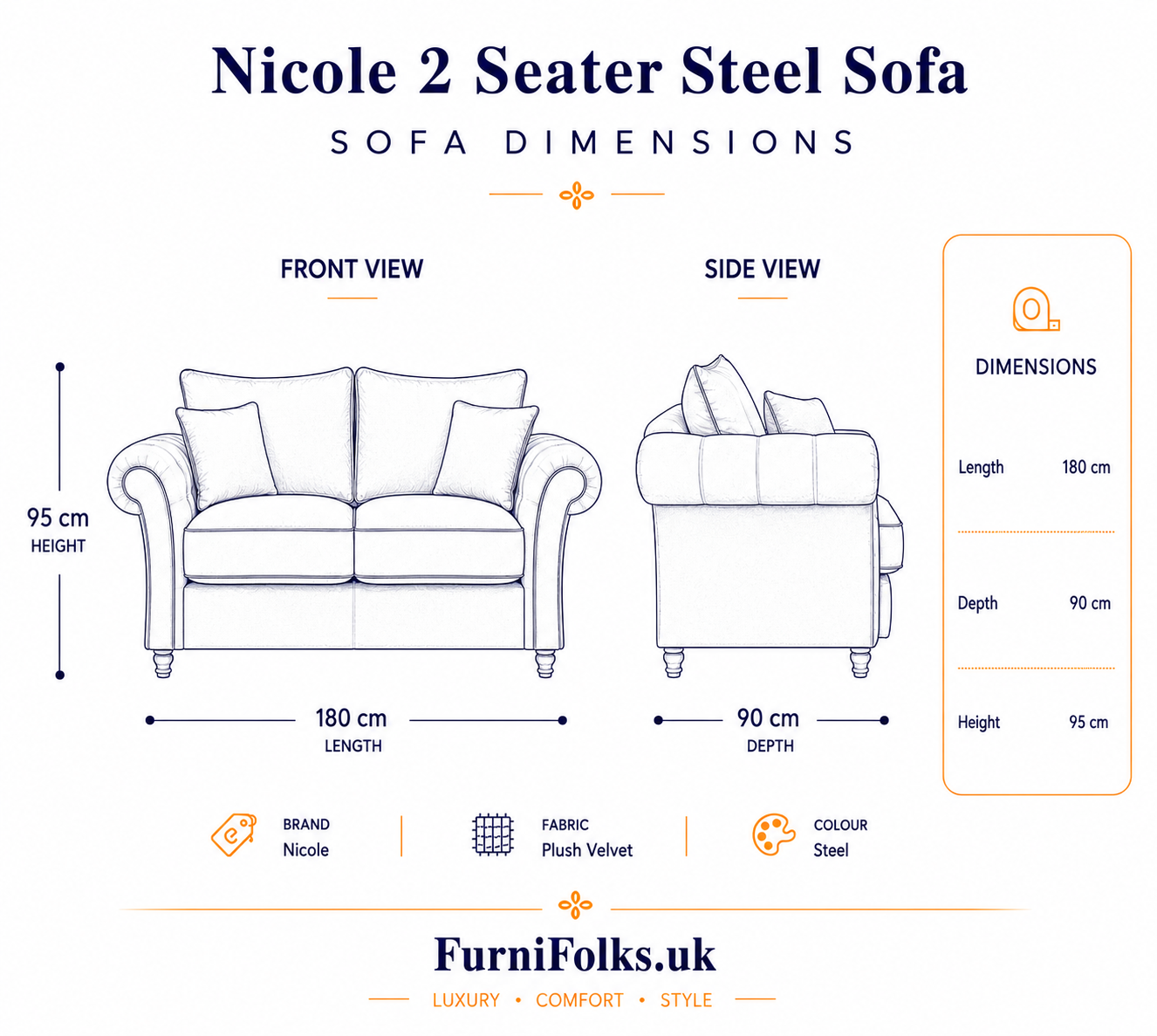 Nicole 2 Seater Naples Light Grey Sofa - Image 5