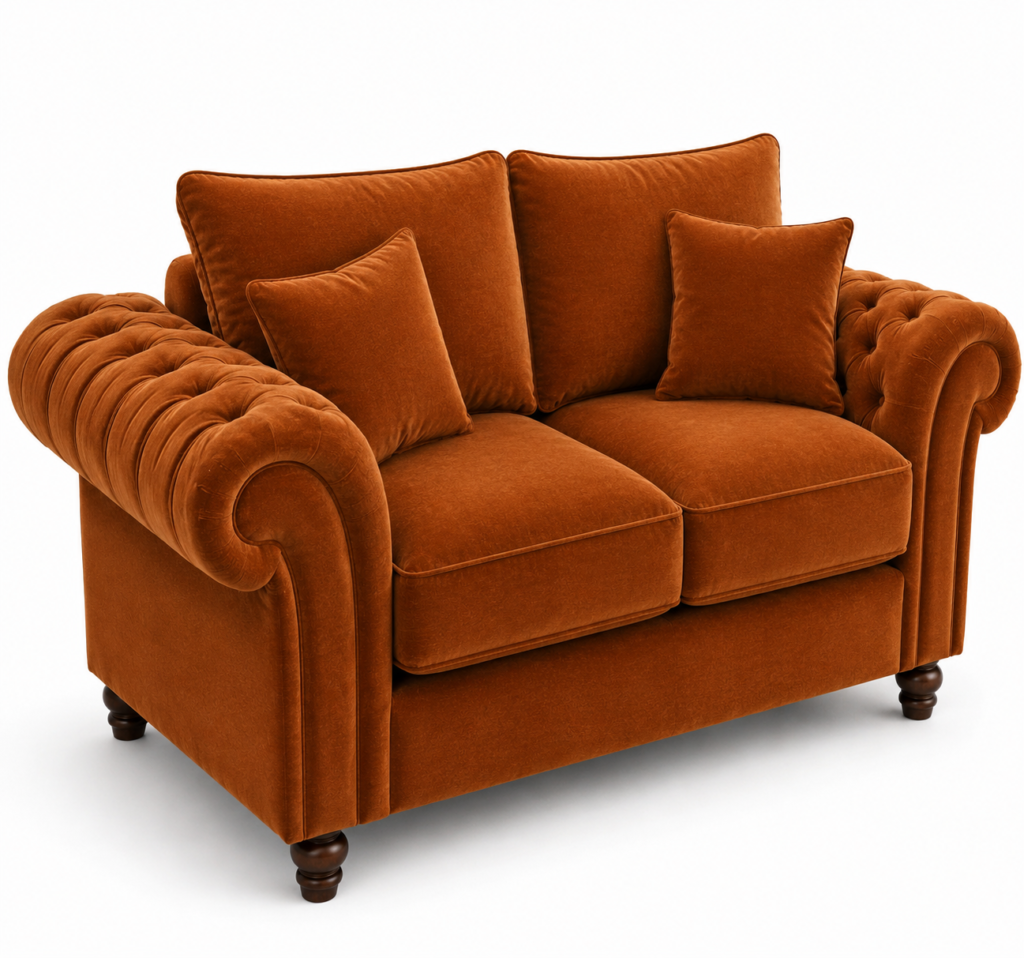 Nicole 2 Seater Plush Velvet Burnt Orange Sofa
