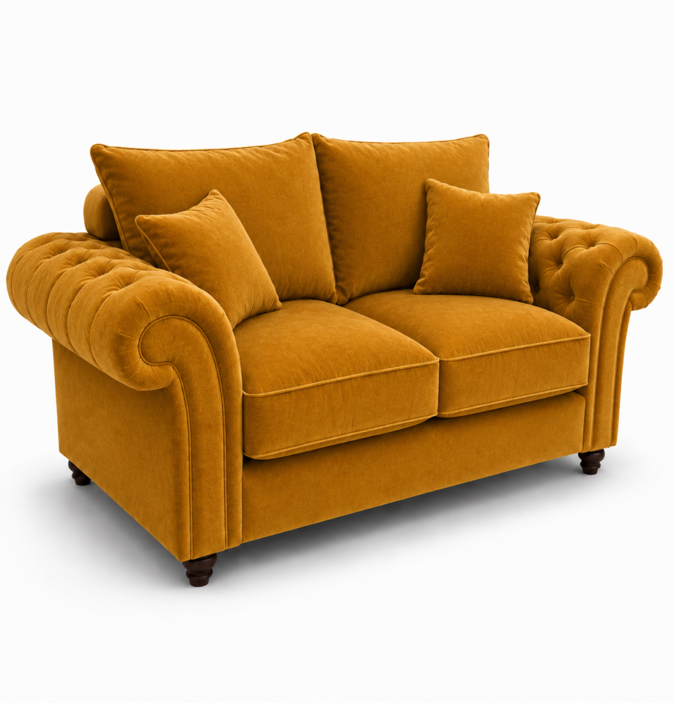 Nicole 2 Seater Plush Velvet Mustard Sofa